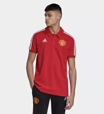 Adidas Manchester United 3 Stripes Soccer Polo Red EPL Original FR3854 Men Med • $49.99