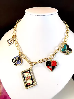 Sanrio Momoberry Enamel Rhinestone Hello Kitty Queen Of Hearts Charm Necklace • $179.95