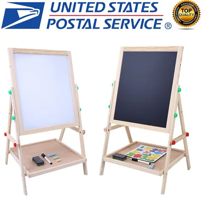 Wooden Kids Easel Art Children Whiteboard&Blackboard Stand Chalk Drawing Board • $26.59