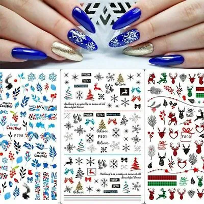 Nail Art Stickers Decals Christmas Snowflake Mistletoe Robin Holly Fern DIY NH13 • $2.95