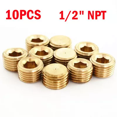 10 Brass 1/2  Hex Pipe Plugs Countersunk Style Male NPT Pipe End Fitting Cap ## • $14.48