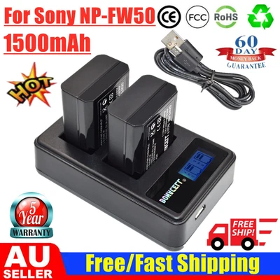 $30.99 • Buy 2X NP-FW50 Battery + Dual Charger Replace For Sony Alpha A5000 A6500 A6300 A5100