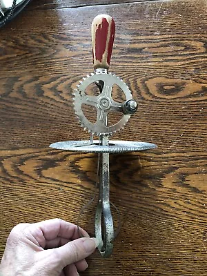 Antique A&J Egg Beater Red Wood Handle Hand Mixer 100 Yrs Old Dated 10/9/1923 • $7.99