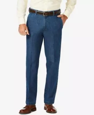 Haggar Men's Stretch Denim Flat Front Trouser 34x30 • $13.12