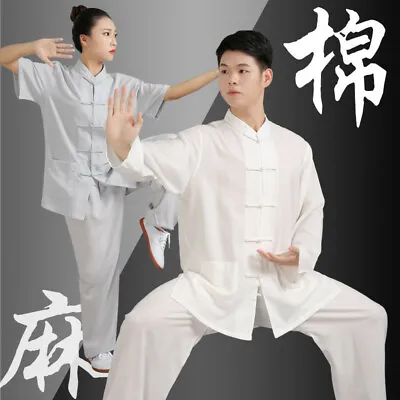 Kung Fu Tai Chi Cotton Linen Uniform Arts Wushu Clothing Taiji Wing Chun Suit • £34.68