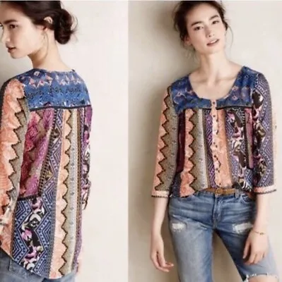Anthropologie Vanessa Virginia Womens Size 6 Embroidered Peasant Top Blouse • $15.30