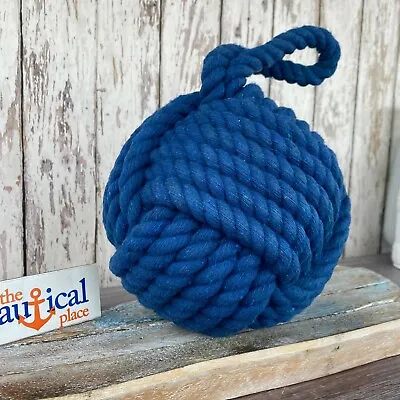 6  Monkey Fist Knot Ball Door Stop W/ Hanger Loop - Heavy Blue 5 Lbs. - Handmade • $44.94