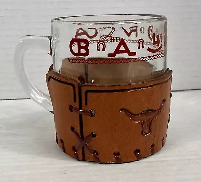 $17.94 • Buy Western Glass Mug With Texas Longhorn Cattle Print With Leather Koozie By Godber