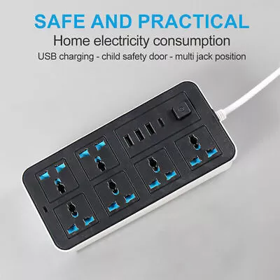 Extension Lead With USB Cable Electric Plug Socket UK Mains Power 6 Gang Way • £10.99