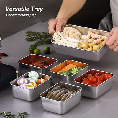 Stainless Steel Rectangular Hotel Pans With Lid Steam Table Pan Durable Healthy • $7.38