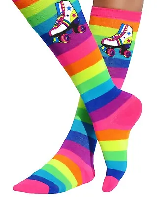 Girls Socks Rainbow Stripe Knee High Stockings Kids Skating Party Roller Skates • $14.95