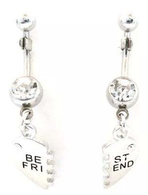 Belly Ring Best Friend Mizpah (pair) W/Clear Gems Dangle Naval Steel Body Jewe • $9.99