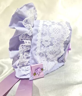 DREAM BABY GIRLS 0- 5 YEARS Summer Romany Cotton Lace And Roses Frill Bonnet Hat • £9.99