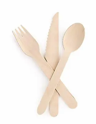 $22.95 • Buy Wooden Cutlery Set Disposable Bamboo Wood Bulk Buy Forks Spoons Knives Party Eco