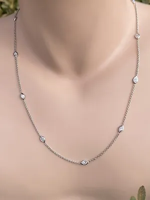 18K White Gold 0.91CTW 100% Natural Marquise Diamond Necklace Retail $3150 • $1045