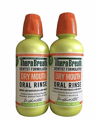 $20.99 • Buy Lot Of 2 TheraBreath Professional Dry Mouth Oral Rinse Tingling Mint 16oz 01/25