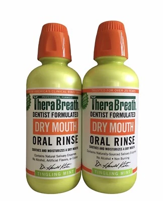 $20.99 • Buy Lot Of 2 TheraBreath Professional Dry Mouth Oral Rinse Tingling Mint 16oz 01/25