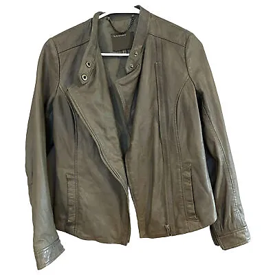 Muubaa Sz 8 EU 40 Lamb Leather Delaney Jacket Moto Biker Zip Front Sage Grey • $59.97