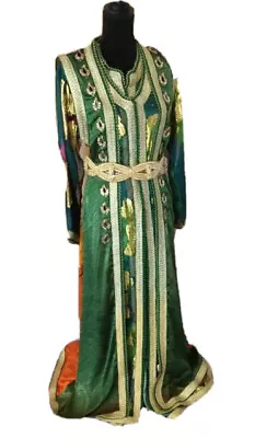 Silk 3 Piece Peacock Green Moroccan Takchita Moroccan Caftan Kangana Ranaut • $449.99