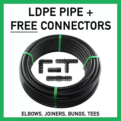 £4.99 • Buy Garden Irrigation Ldpe Water Pipe 13/16mm With FREE Matching Connectors