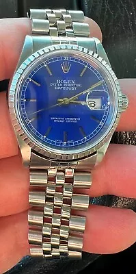 ROLEX 16220 Stainless Steel Datejust 36MM Oyster Perpetual Jubilee Band BLUE • $4772