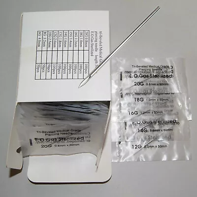 Sterilized Piercing Needles Gauge Hollow Point  Tri Beveled 100pcs • $12.50