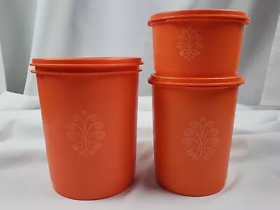 Vintage Orange TUPPERWARE Canister Set Of 3 W/Lids NOS • $26.95