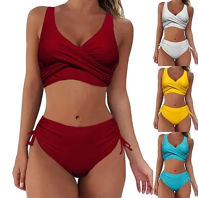 2023 Woman New Split Wrap Lace Up Hollow Out Bikini Solid Color Sexy High Waist • £7.19