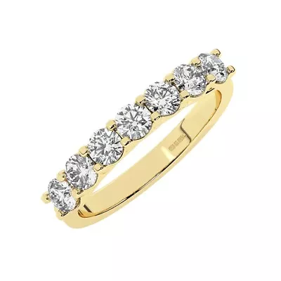 18K Yellow Gold 3.5 MM 100% Natural Round Cut Diamonds Half Eternity Ring • £1495.52