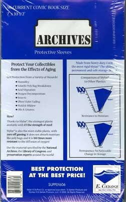 50 E. Gerber Archives 4 Mil Mylar Current Comic Book Sleeves 700R • $34.95