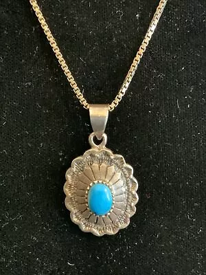 Vintage 925 Sterling Silver Native American Indian 24” Necklace  Turquoise • $45