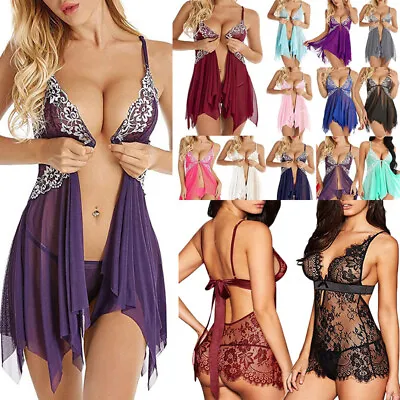 $12.86 • Buy Plus Women Sexy Lingerie Dress Underwear Babydoll Sleepwear With G-string Set