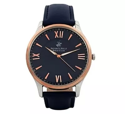 Mens Wrist Watch - Blue Leather Strap Golden Bezl - RRP £239 Elegant Design • £64.99