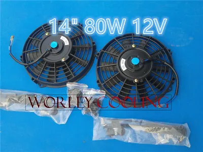 Universal Two 14 Inch 12V Volt Electric Cooling Fan Thermo Fan + Mounting Kits • £63.60