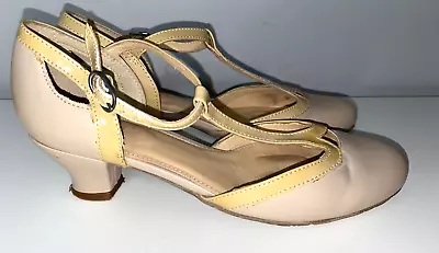 Hotter Rumba Mary Jane T-bar Low Heel Leather Beige Shoes Size 5 • £24.99