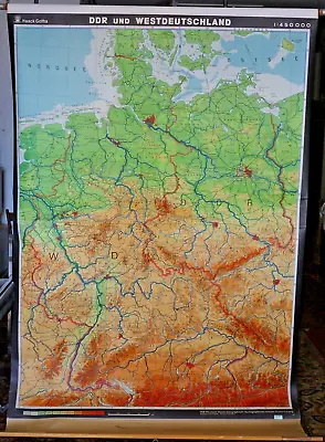 Map East & West Germany - Huge Vintage Pull Down School Map - Veb Hermann Haack • $150