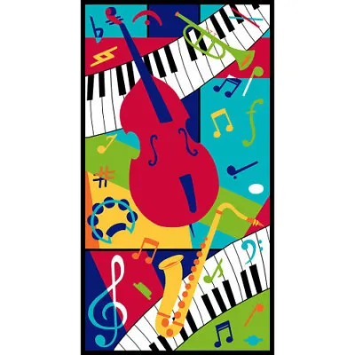 Music Fabric Instruments Sax Keyboard Bass All That Jazz Cotton Blank 24  Panel • $8.95