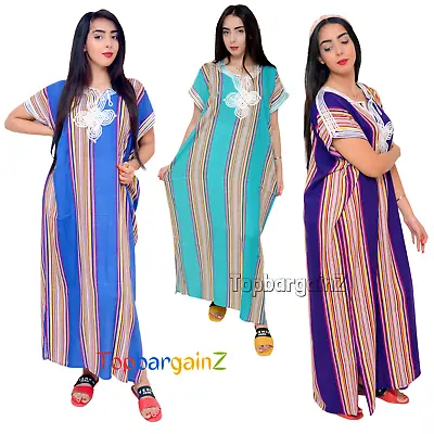 Moroccan Kaftan Dress Summer Women Caftan Embroidered Casual Eid Gift Size S M L • £15.99
