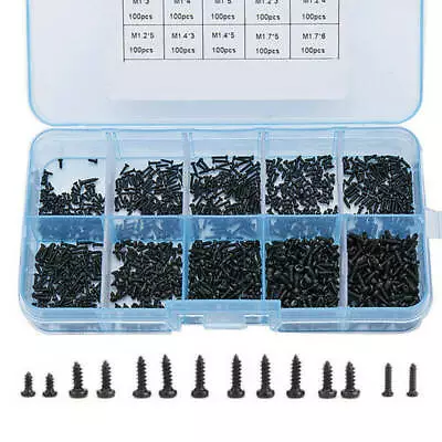 1000pcs Black M1 M1.4 M1.7 Miniature Self Tapping Track Screws Set Mini Tiny C# • $8.49