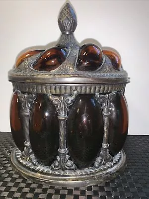 Vintage Brass & Blown Bubble Glass 7 By 9  Apothecary Trinket Urn Ornate Lid • $99