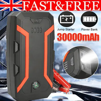 30000mah Car Jump Starter Pack 12V Booster Power Bank USB Battery Charger • £23.59