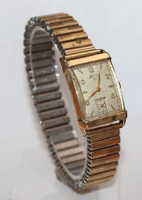 VINTAGE LORD ELGIN 559 21J U589347 14KGF RECTANGLE 21mm MEN'S WATCH - RUNS • $20.50