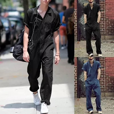 Hot Sale Men Short Sleeve Fashion Jumpsuit Lapel Romper Playsuit Workwear • $30.59