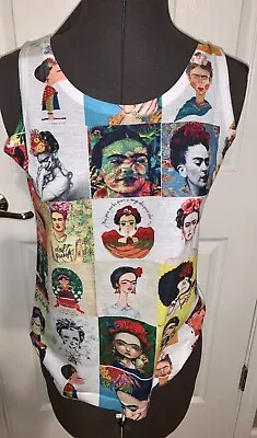 Frida Artist Multicolor White Knit Tank Top  Shirt Size Medium • $9.99