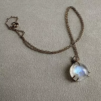 14k Solid Gold Moonstone Charm 14k Gold Filled Necklace Vintage Estate Antique • $200