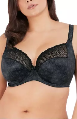 Elomi Kim Underwire Stretch Lace Plunge Bra Black Size 38K 2736 • $37.40