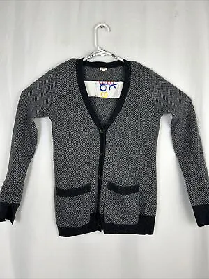 J Crew Sweater Womens XS Black Gray Wool Blend Herringbone Knit Cardigan • $44.99