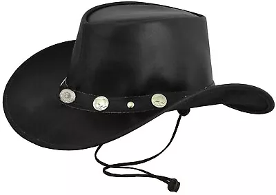 £15.25 • Buy Real Leather Conchos Studded Cowboy Western Style Bush Hat Removable Chin Strap 