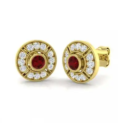 (AGJLM) 18ct Yellow Gold 0.31ct Ruby And 0.26ct Diamond Stud Earrings NEW • £829