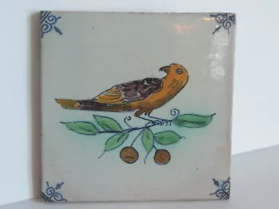 Vintage Makkum Holland Dutch Royal Tichelaar Polychrome Tile Handpainted Bird 2 • $39